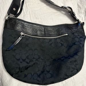 Black Coach Hand Purse Used In Good Cond. Signature Cs Pattern Leather Accents